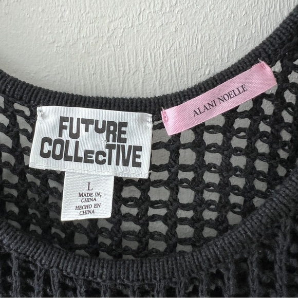 Women’s Black Crochet U-Neck Tank Sweater Future Collective Alani Noelle Size L - Picture 4 of 8